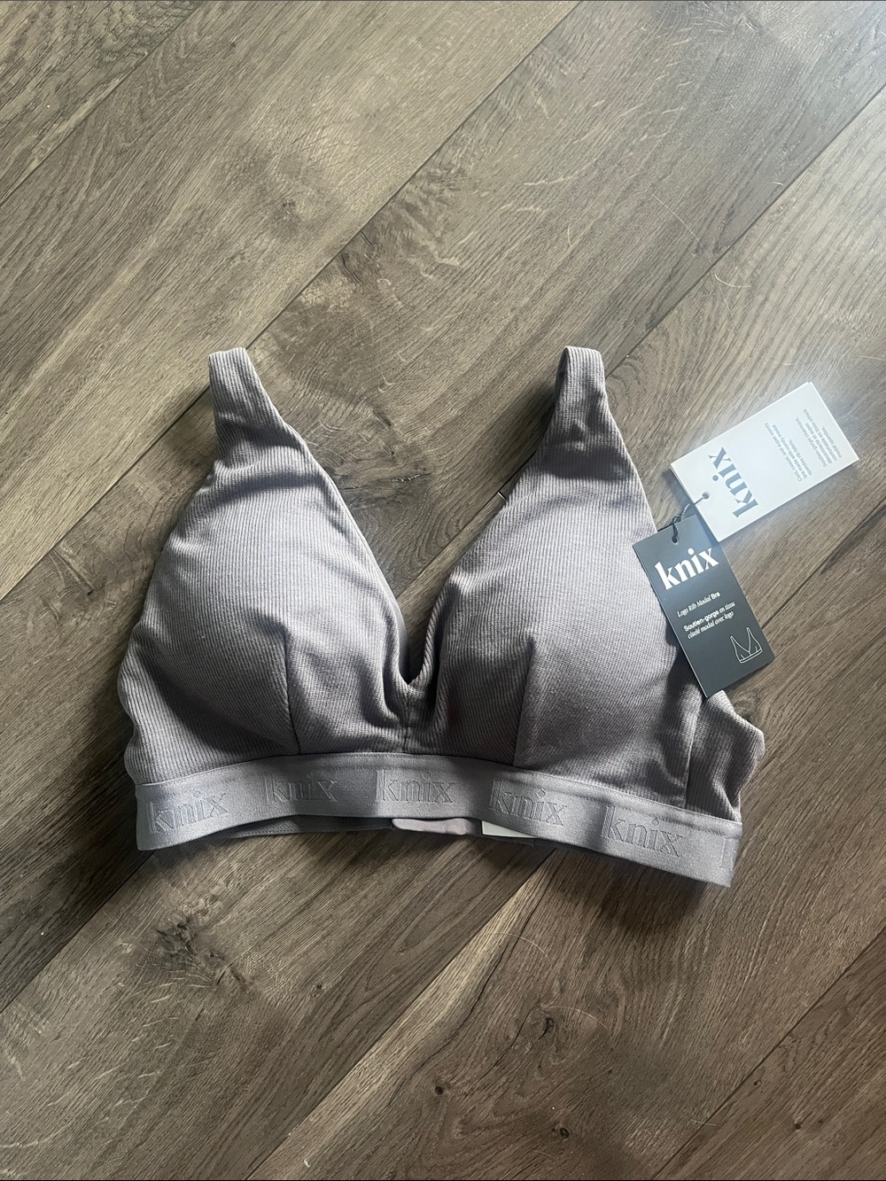 Knix Logo Modal Ribbed Bra Gray New Large - Picture 2 of 7
